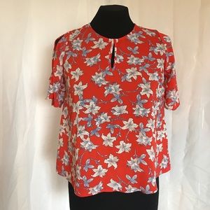 Primark Atmosphere Orange Floral Keyhole Top XS